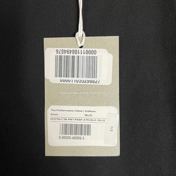 Everlane Chino Pants Mens Size 38 x 32 Black Stretch Straight Sweat Wicking NEW‎ - Picture 4 of 11